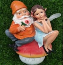 Gnome With Garden Fairy on Mushroom