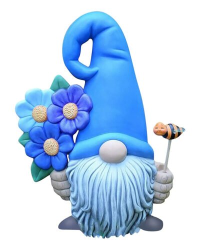 Mini Dark Blue Hat Gnome Holding Flowers
