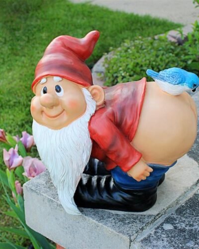 Red Hat Gnome with Lighted Bird on Butt