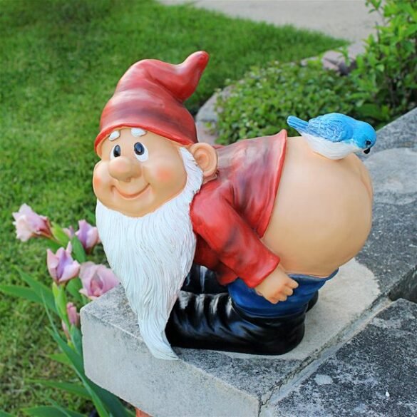 Red Hat Gnome with Lighted Bird on Butt